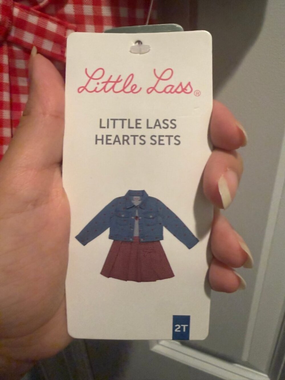 NWT Little Lass Strawberry Denim Jacket & Gingham Dress Set Girls 2T